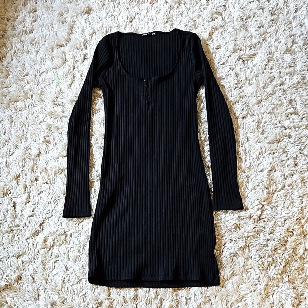 Zara Long Sleeve Ribbed Mini Bodycon Dress